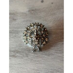 Vintage Starline Rhinestone Peacock Brooch Silver Tone Figural Bird Pin